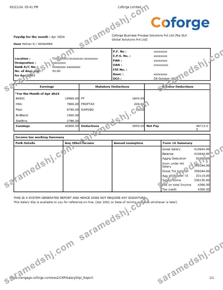 Coforge IT compay payslip template in Word and PDF formats.pdf, 1